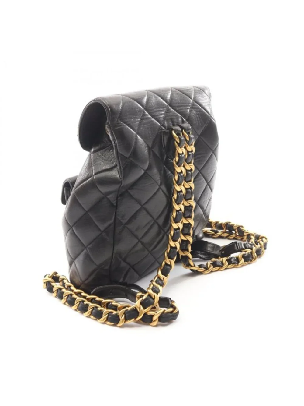 Chanel Backpack Quilted Black Lambskin Double Turnlock Chain